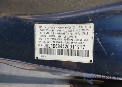2002 Honda Cr-V Lx z USA, uszkodzony, nr VIN JHLRD68442C011917